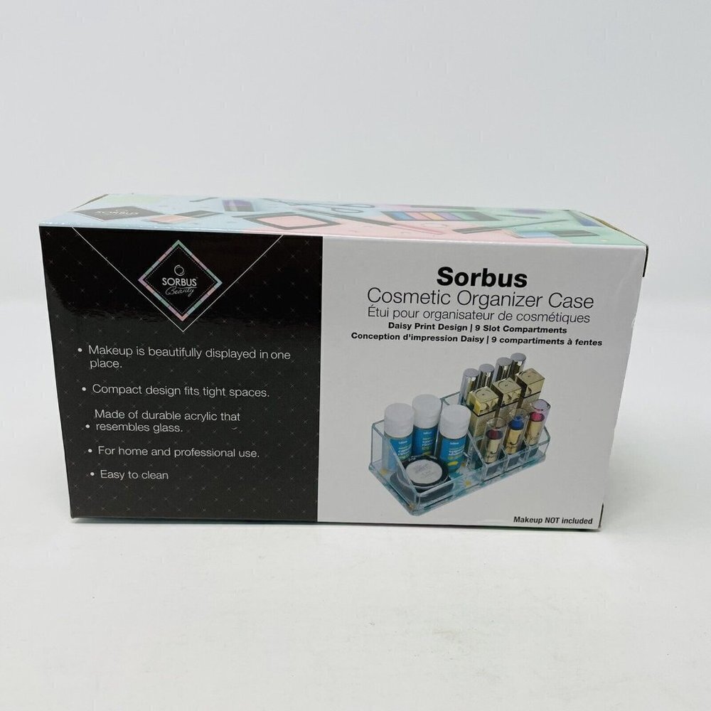 Sorbus Mini‎ Cosmetic Organizer With 9 Slots Daisy Print Clear Acrylic $30 - Picture 3 of 9